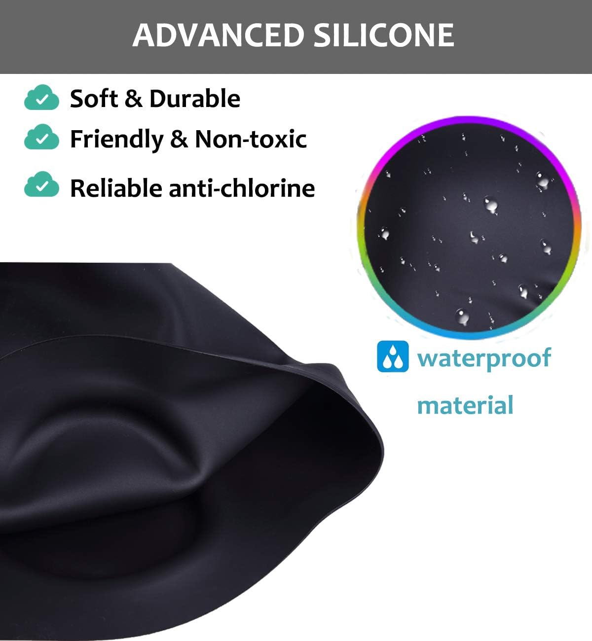 Aegend Solid Silicone Swim Cap, Comfortable Fit Swim Caps Swimming Cap for Men Women Adults Youths, 3D Ergonomic Design, 5 Colors