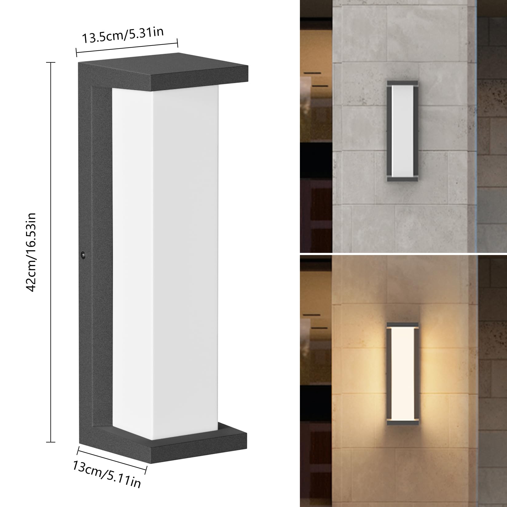 36W LED Lampada da parete per esterni, 3000K Lampada da parete quadrata, 3500lm, IP65 Impermeabile Applique da parete per esterni e interni, balcone, patio. Antracite