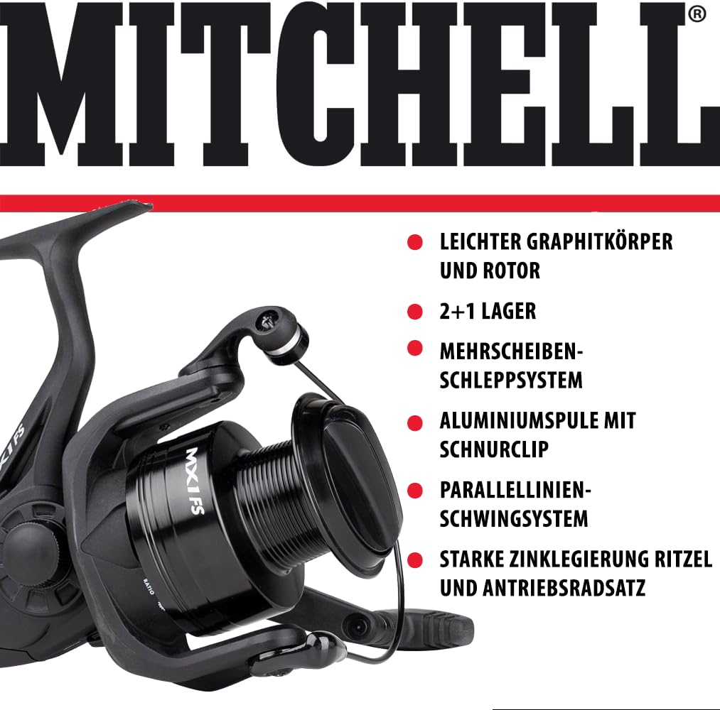 Mitchell MX1 FS 6500 Freilauf Angelrolle ohne Schnur - Spinnrolle und Freilaufrolle für Angler - Robuste, leichte Aluminiumkonstruktion