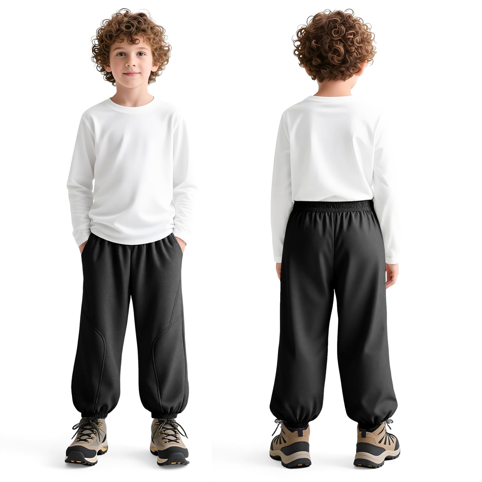 Pantalon Softshell pour Garcon, Thermique Doublé Polaire Coupe-Vent Pantalons de Montagne avec Poche, Enfant Imperméable d'hiver Pantalon Automne Hiver Junior pour 6-14 Ans