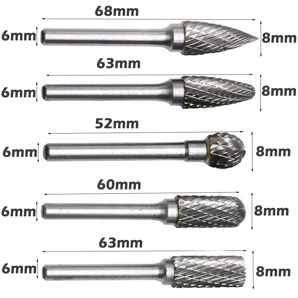 Gasea 5pcs Fresas Diamante, 1/4 pulgada de Fresa Metal Lápices Set Taladro bit para Herramientas Rotativas Molienda Pulido Grabado de Bricolaje