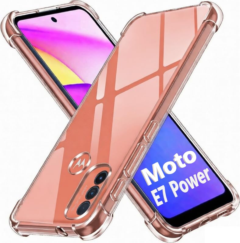 Image of Lustree Back Cover Transparent Case Compatible with Motorola E7 Power | Clear + TPU Case with 4 Corner Air Cushion Protection & Camera Protection | Slim& Stylus Cover