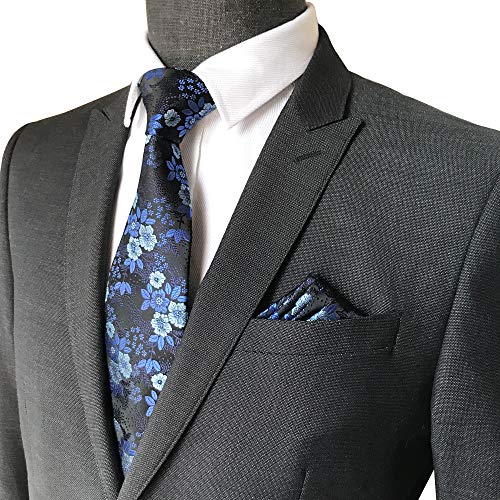 Cangron Men Tie Blue Flower Necktie Pocket Square Cufflinks Tie Set Lsh8Zq #TOP5