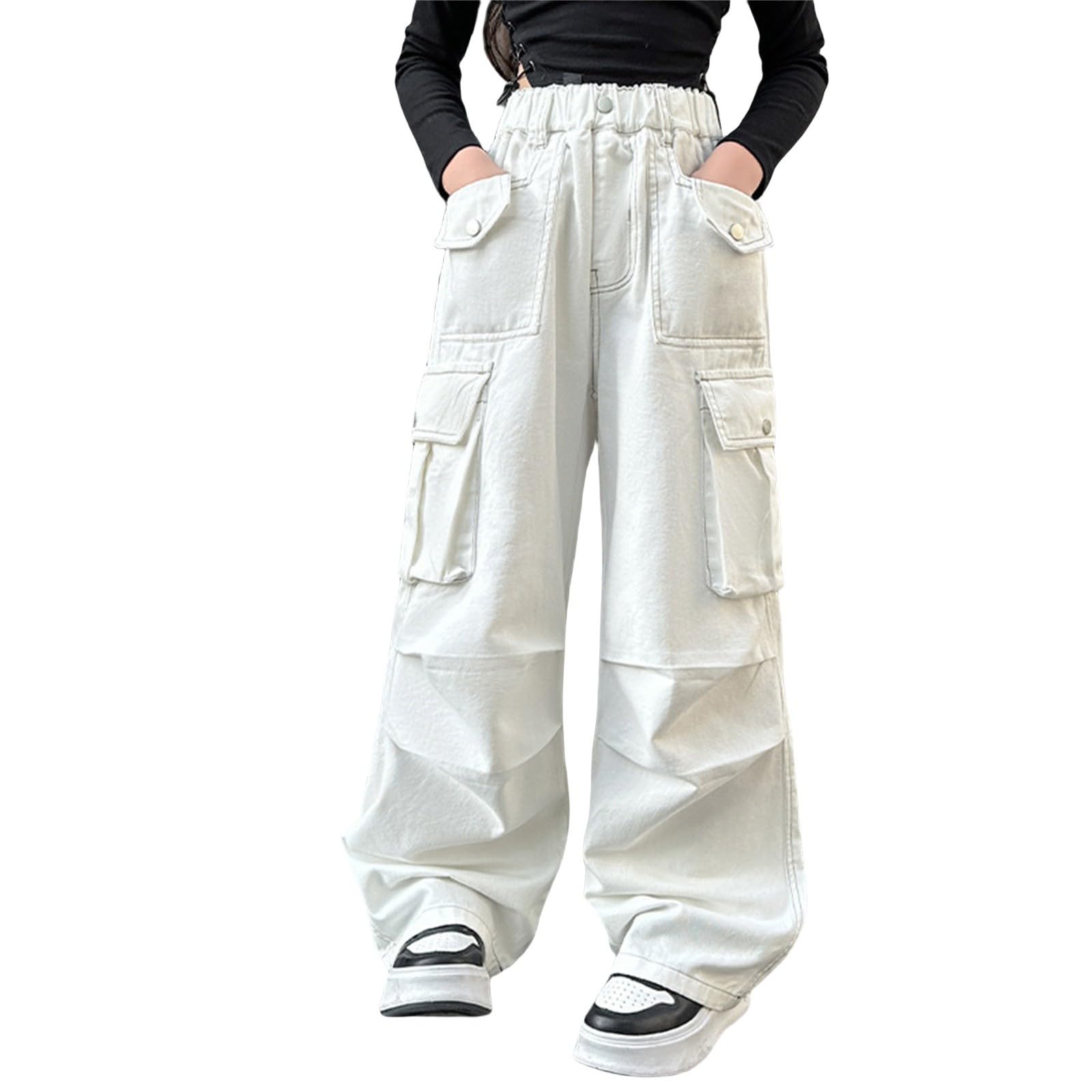 Pantalones deportivos holgados de pierna ancha Y2K para niñas, pantalones deportivos casuales con bolsillos, cintura alta elástica, pierna recta, pantalones personalizados