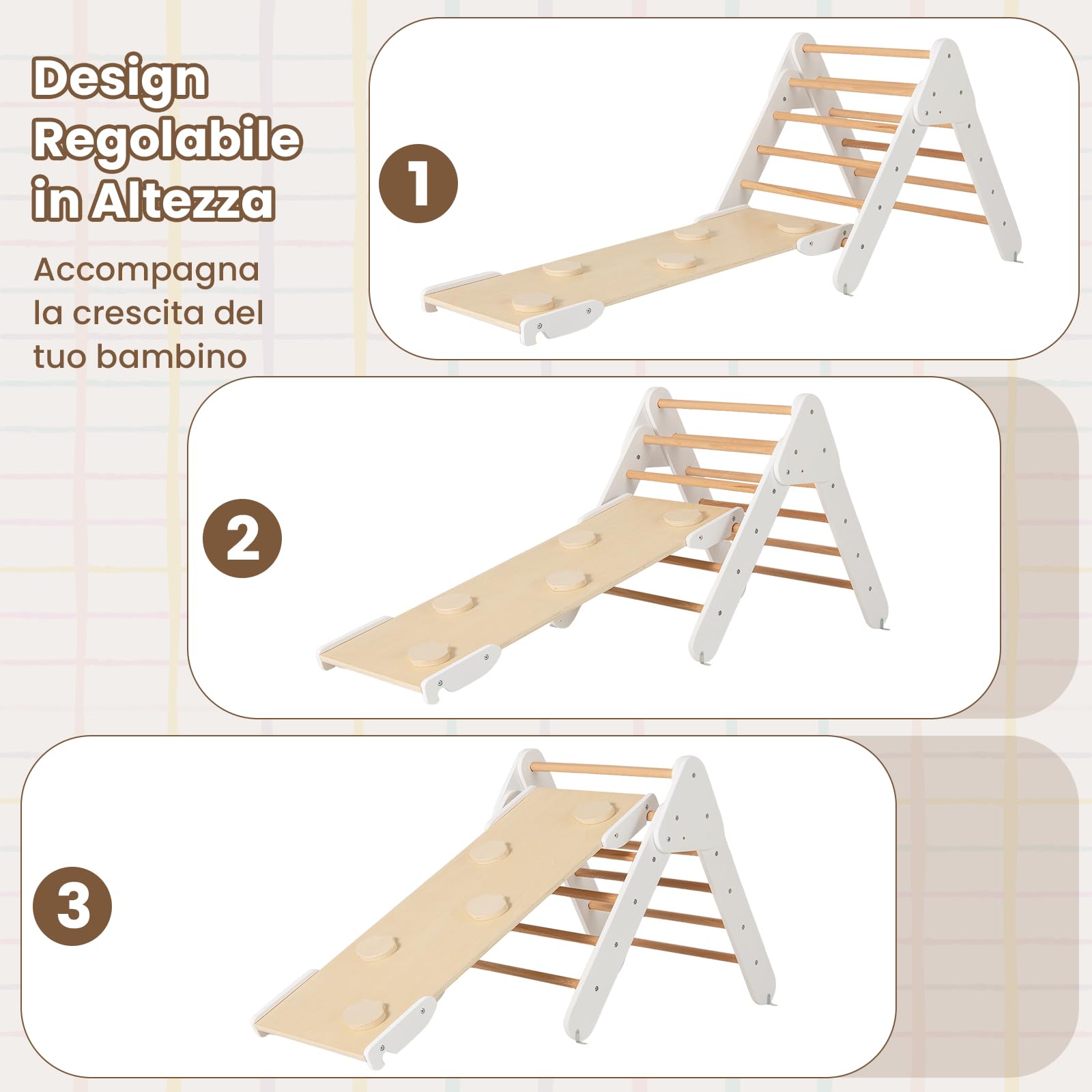 RELAX4LIFE 4 in 1 Triangolo da Arrampicata con Scivolo per Bambini, Arco da Arrampicata e Scala per Arrampicarsi in Legno, Montessori Giocattoli Bimbi 2 3 4 5 Anni
