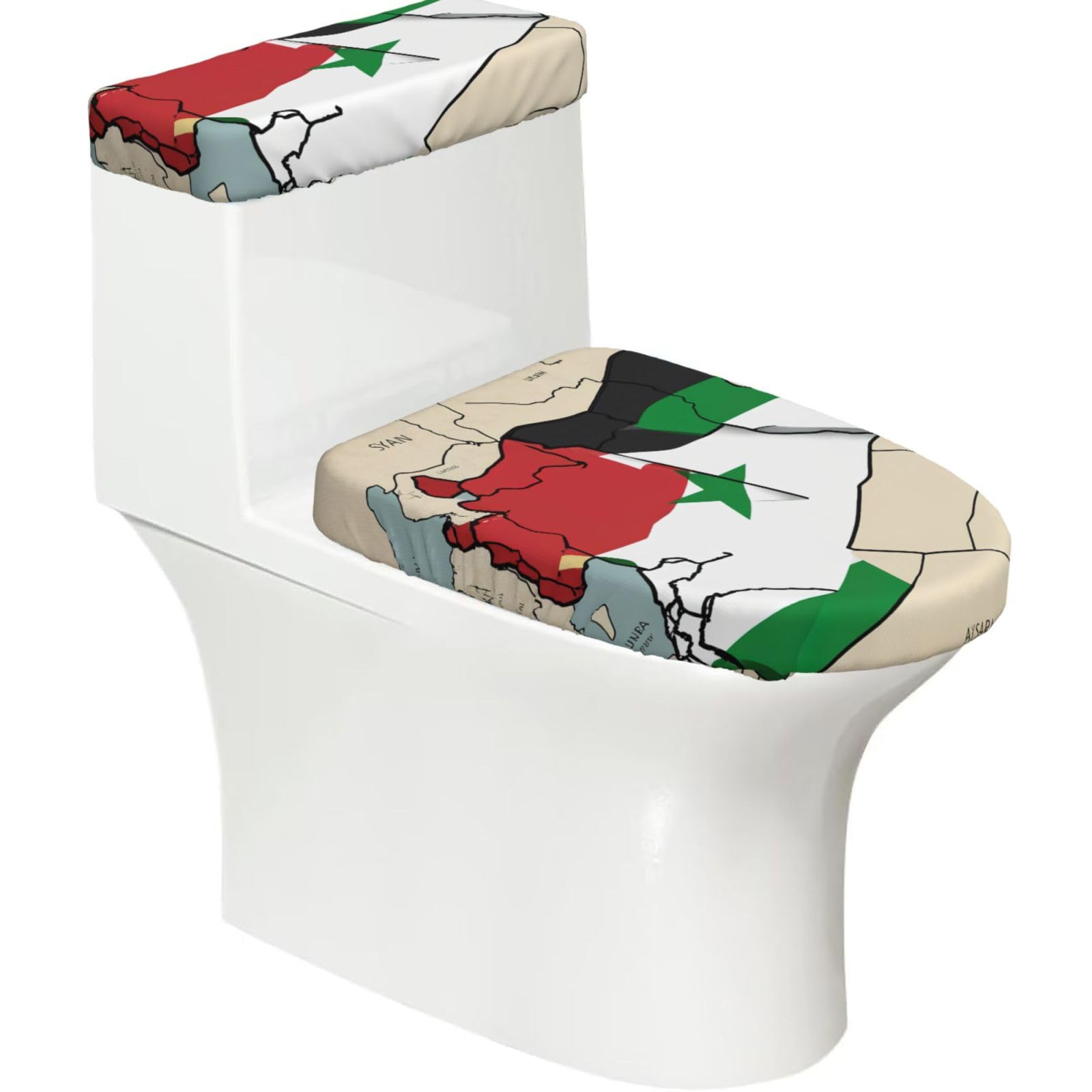 Syrian Arab Republic Flag Map03 Print Bathroom Decor Toilet Lid Cover And Tank Covers, Restroom Accessories Fits Most Round