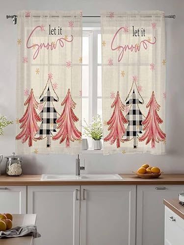 Miniatura 2 de Juego de 2 paneles de cortinas traslúcidas para ventana de árbol de Navidad, cortinas de 54 pulgadas de largo para cocina, dormitorio, sala de