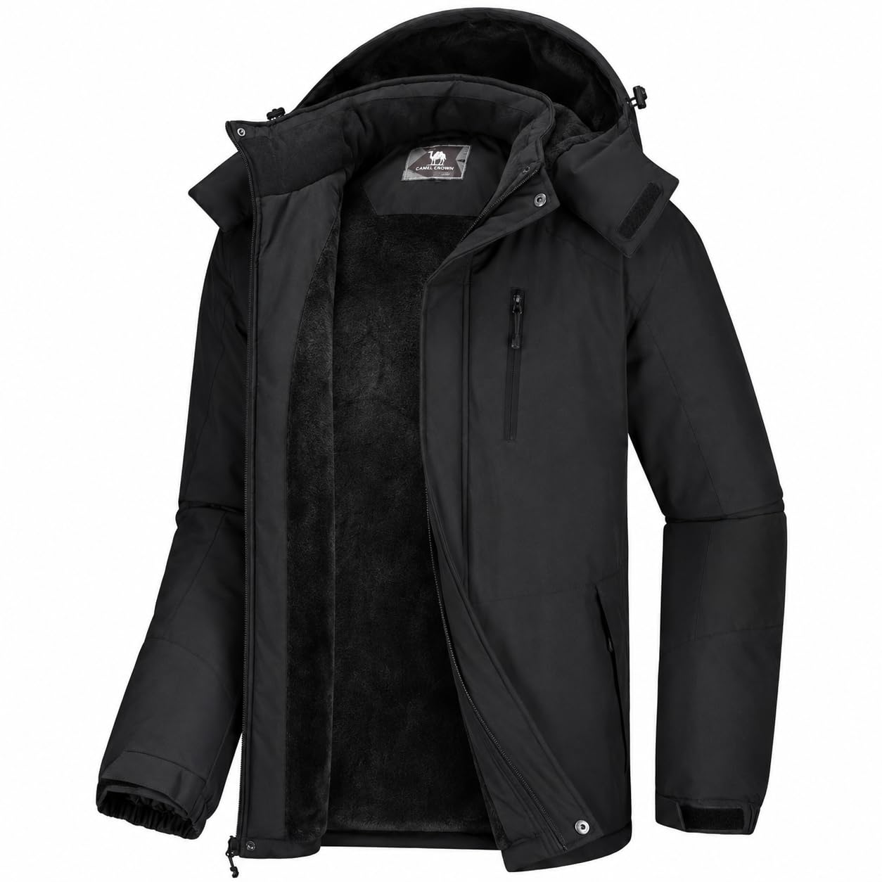 Mens Winter Jacket Waterproof Warm Snow Ski Jackets Faux Fur Fleece Rain Coats with Removable Hood