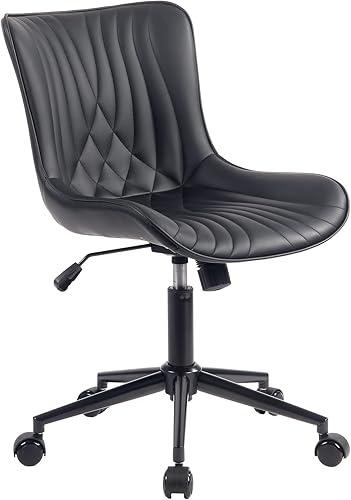 Miniatura 32 de YOUTASTE Silla de oficina marrón, moderna silla de escritorio sin brazos con respaldo, silla giratoria ajustable de piel sintética con ruedas, base
