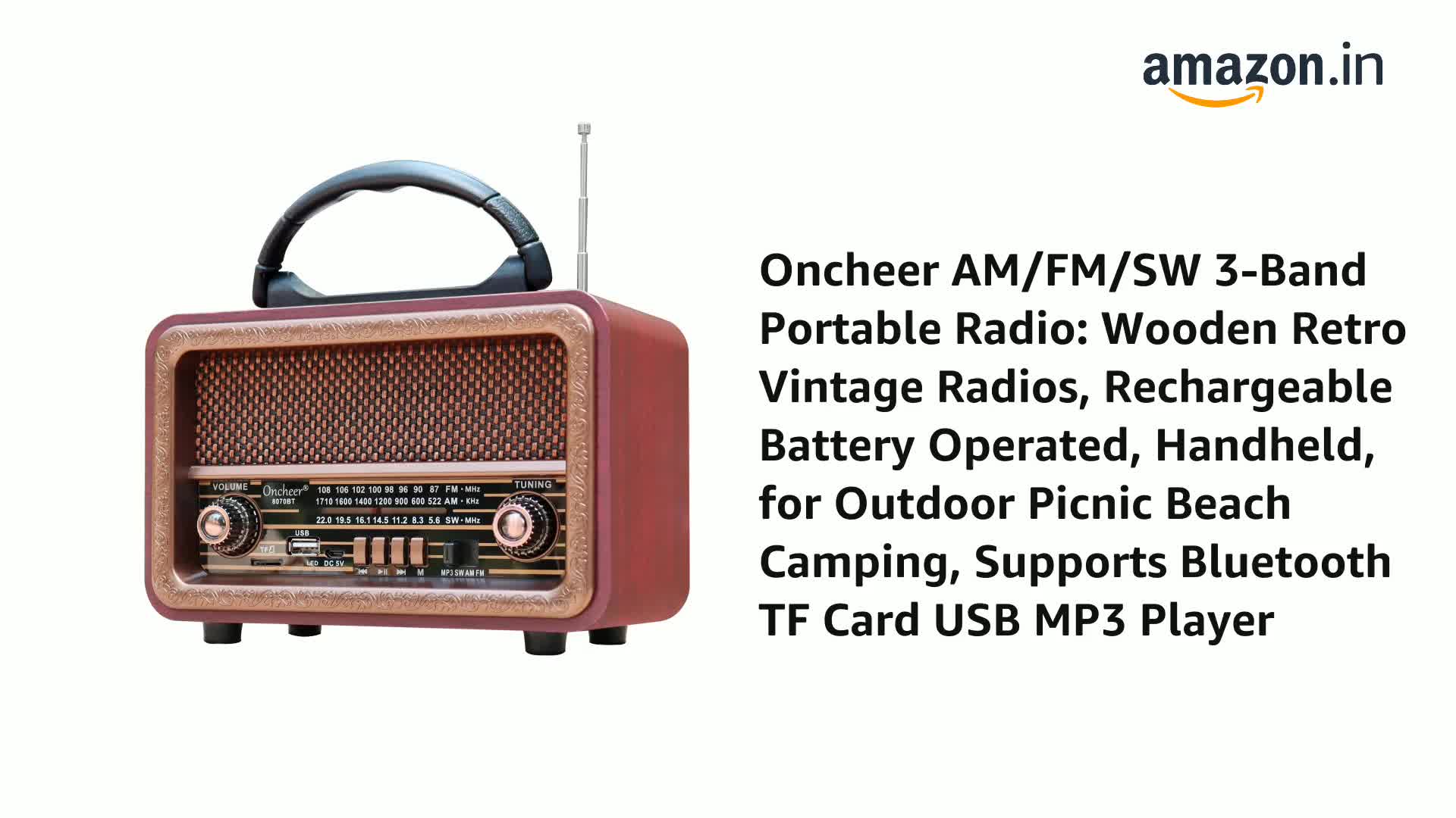 Radio Vintage Rechargeable - 3 Bandes FM/AM/SW - USB/MP3/TF - 2 Lampes LED