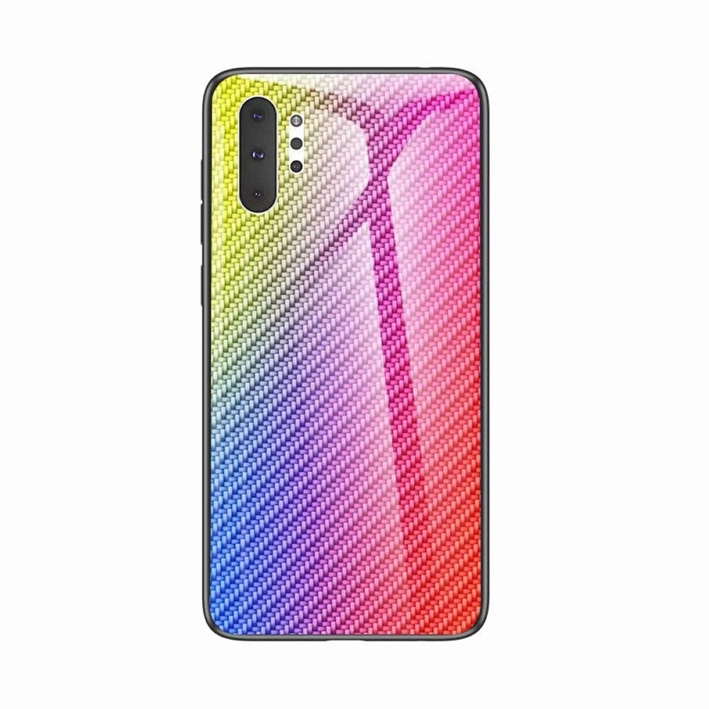 MylneGalaxy Note 10 Plus Glass Case,Carbon Fiber Series 9H Tempered Glass Hard Back Cover with Soft Silicone Frame Bumper Protective Case for Samsung Galaxy Note 10 Plus,Colorful