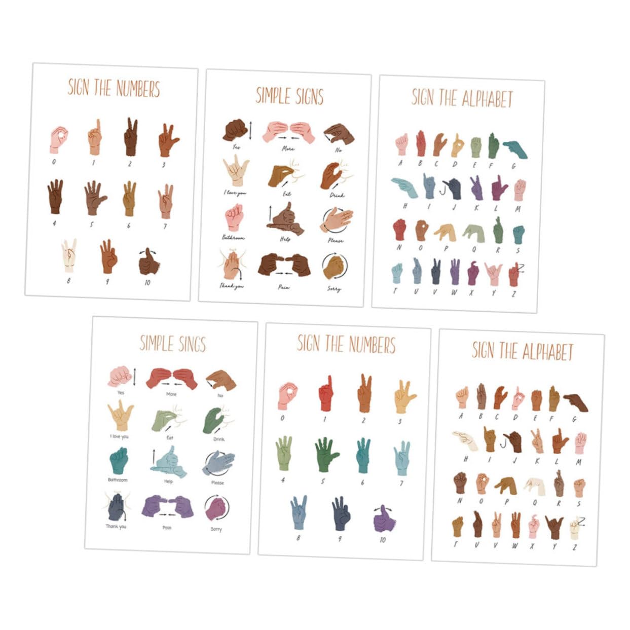 TOPPERFUN 18pièces Posters Éducatifs De Langue Des Signes Alphabet Et Chiffres Pour Décoration De Salle De Classe Et Playroom Pour Garçon Fille