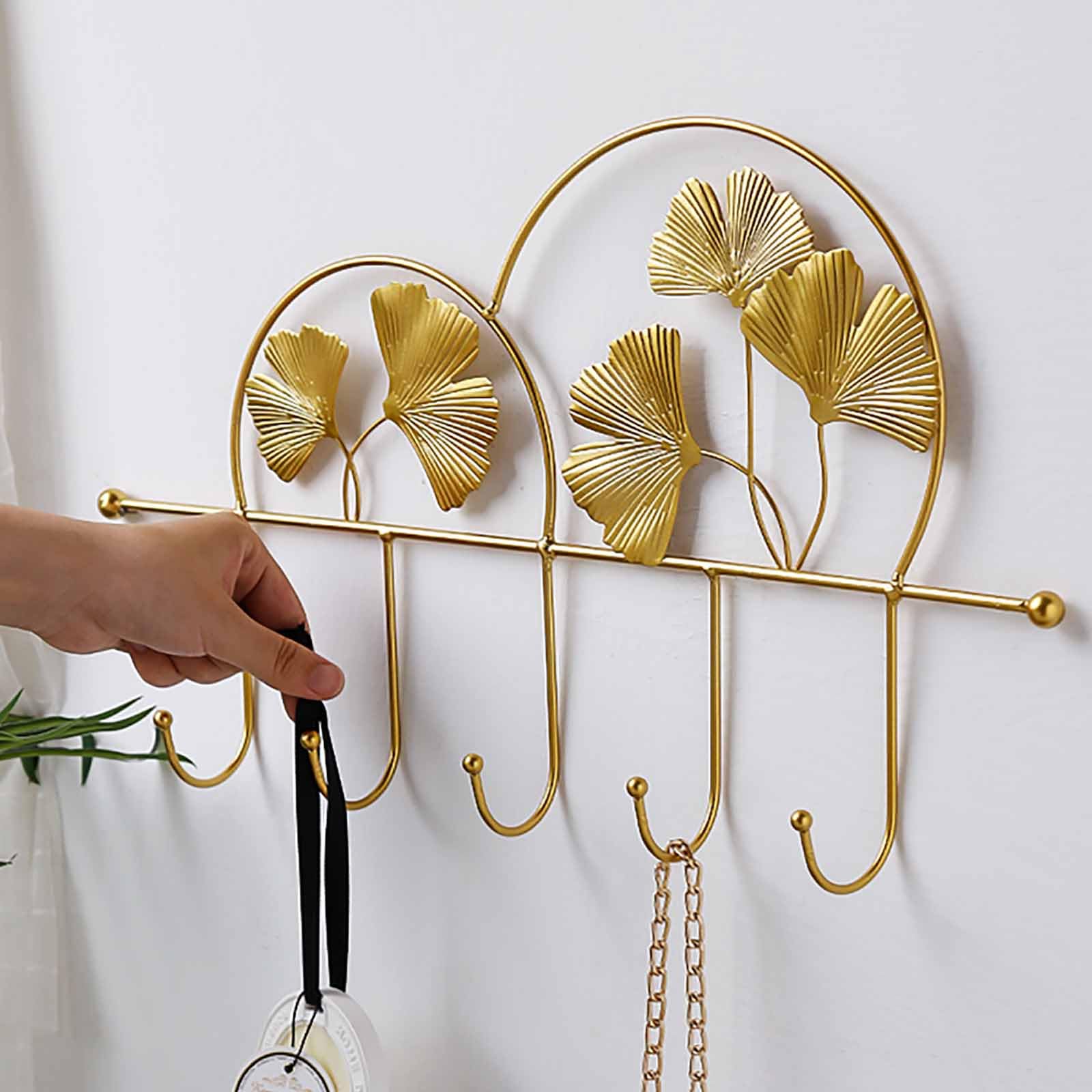 2 ganchos decorativos de pared, gancho para colgar en la pared, adecuado para dormitorio, sala de estar, pasillo, decoración de pared, colgante de porche, percha, dorado