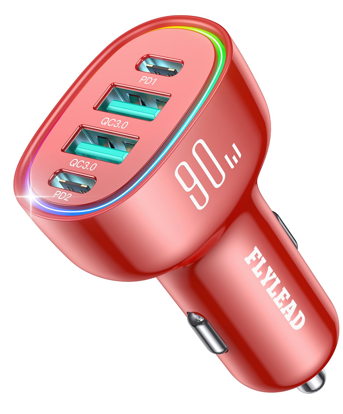 Ładowarka samochodowa USB C, 4 porty 90 W, super szybkie ładowanie do iPhone'a 17, adapter samochodowy, podwójny PD 45W typ C i QC 3.0 USB A, wieloportowa zapalniczka samochodowa, akcesoria do iPhone