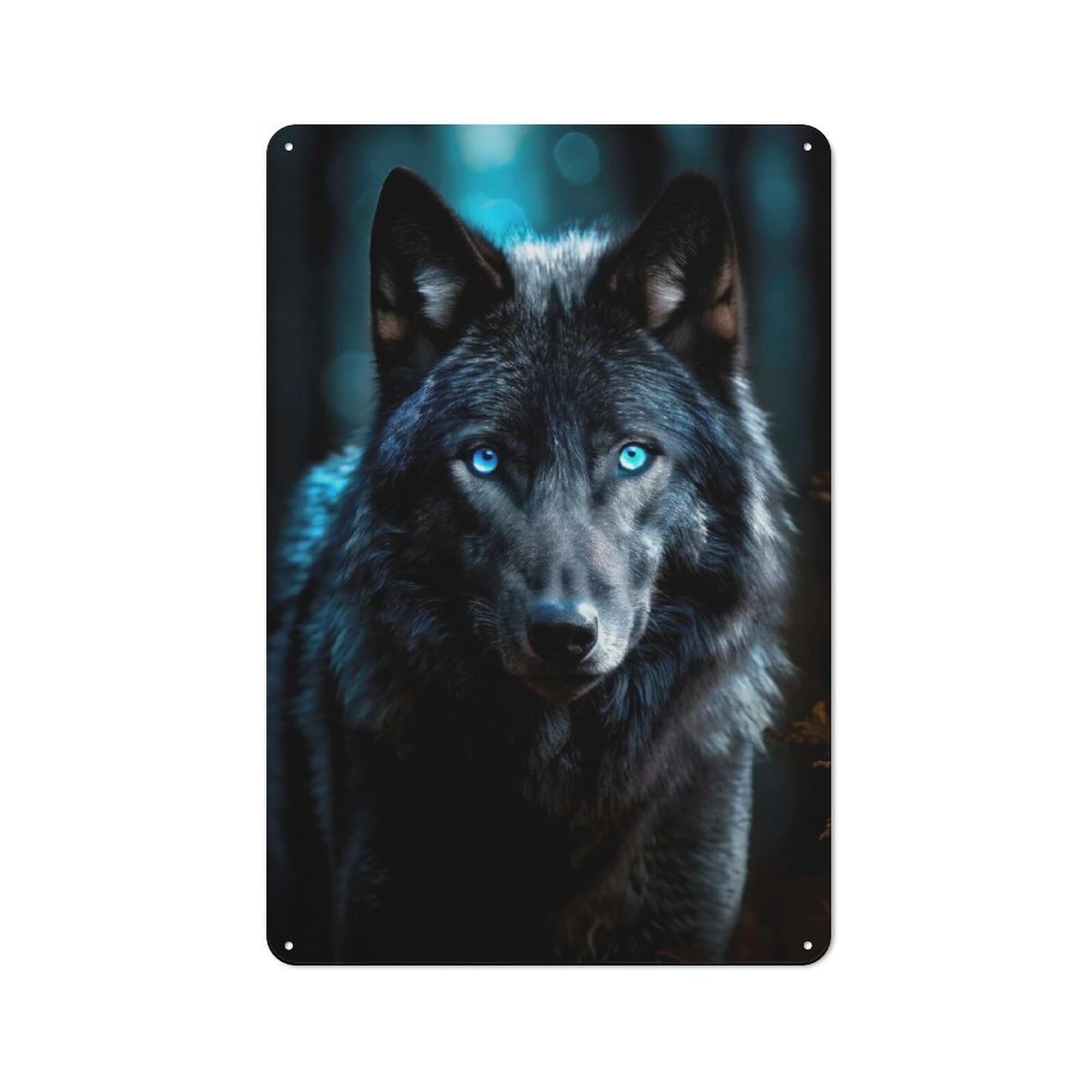 Junmoney Style-5 Vintage Tin Sign 30X20cm With Painted Wolf Portrait For Bar Or Restaurant, Suited To Bar Decor Enthusiasts