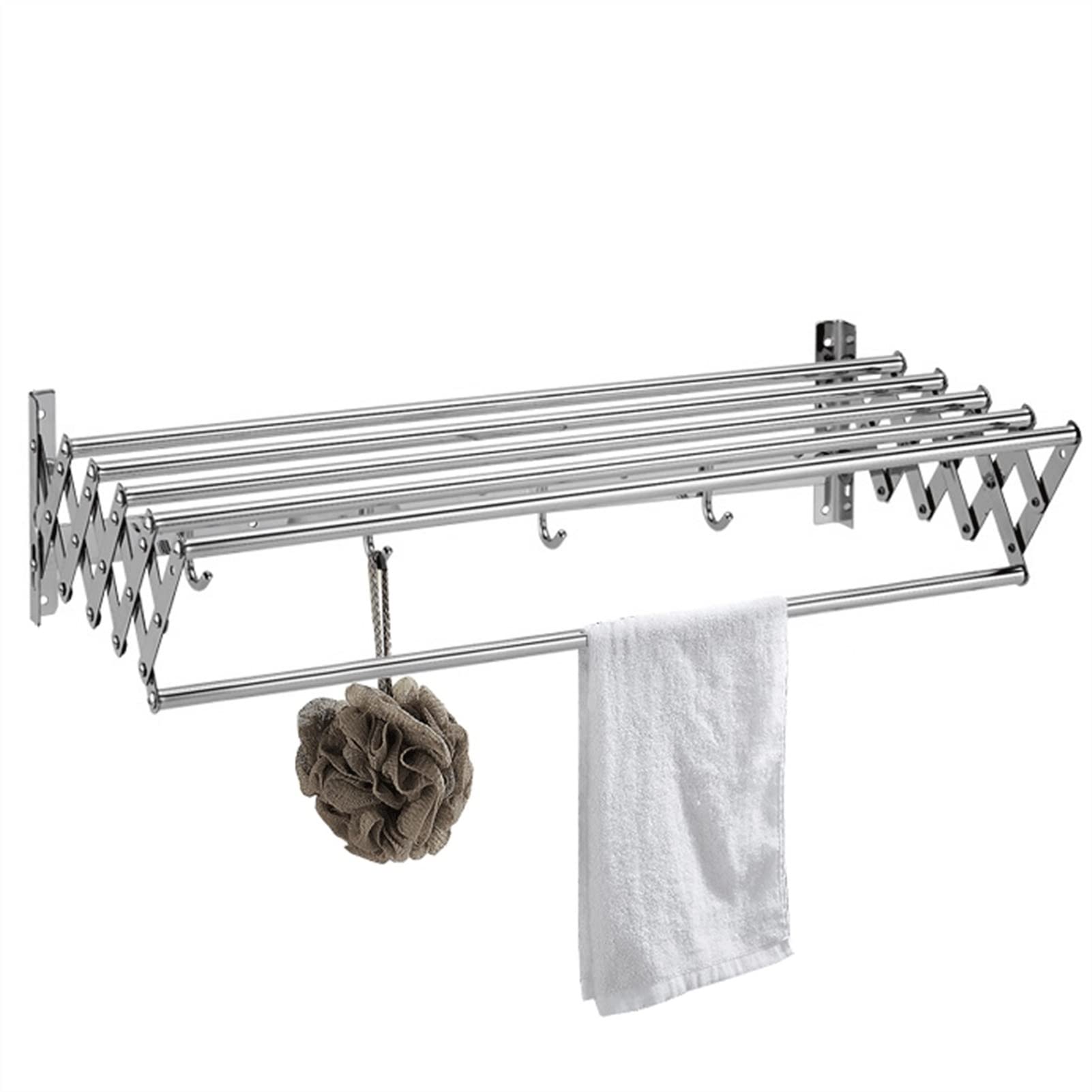 asdchZen Wall Mount Clothes Rack Folding Clothes Drying Rack Towel Rack Bar Rail Retractable Airer Laundry Dryer With Hooks For Bathroom Indoor Washing Line Elegantonecolor-50Cm,Onecolor-50cm