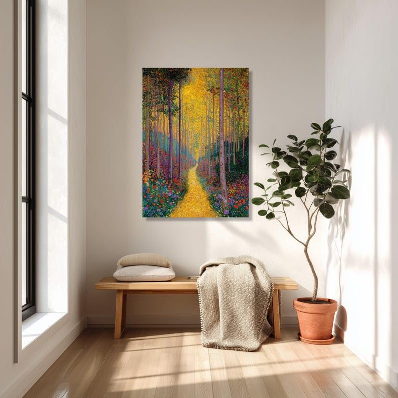 Décoration murale arbres d'automne dorés tableau forêt toile 30x40 - 3