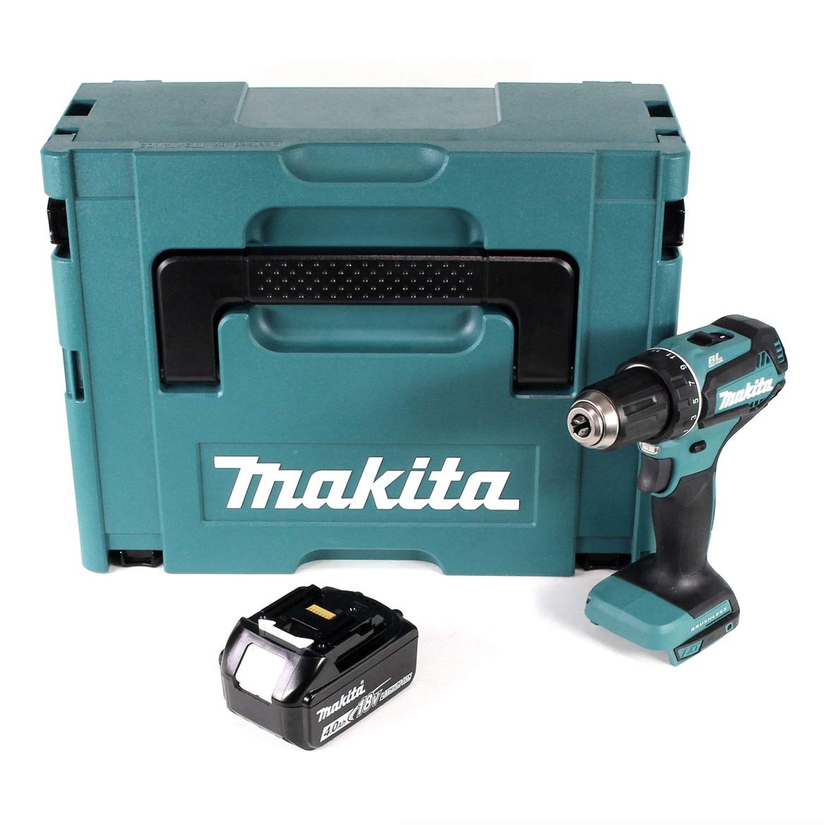 Makita DDF 485 M1J 18 V Li-Ion bezszczotkowa wkrętarka akumulatorowa 13 mm + zestaw MakPac + 1 x akumulator 4,0 Ah - bez ładowarki