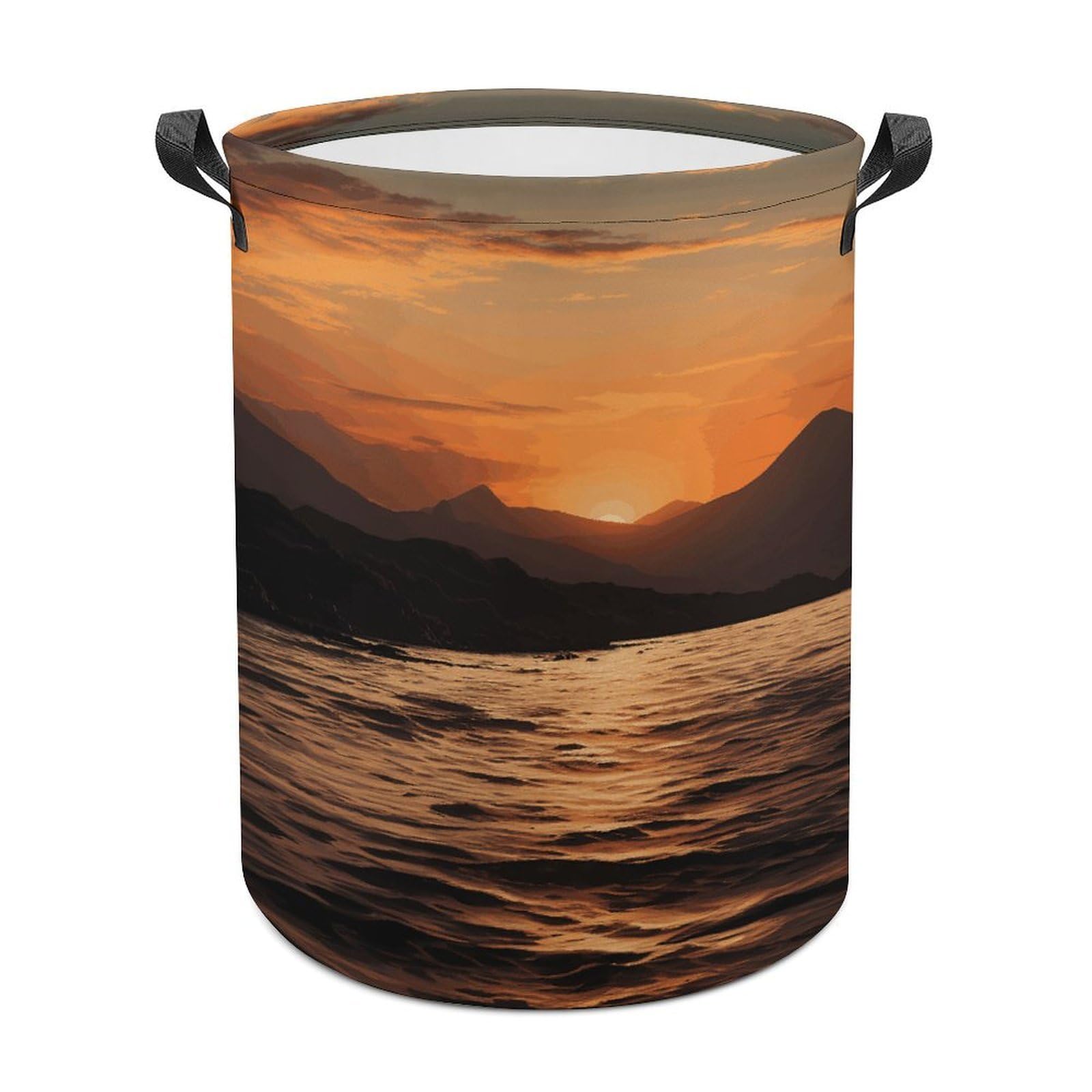 Mountain And Water at Sunset Laundry Basket Large Foldable Laundry Hamper Waterproof Clothes Hamper with Handles Durable Dirty Clothes Storage Bucket for Bedroom Bathroom Laundry Room