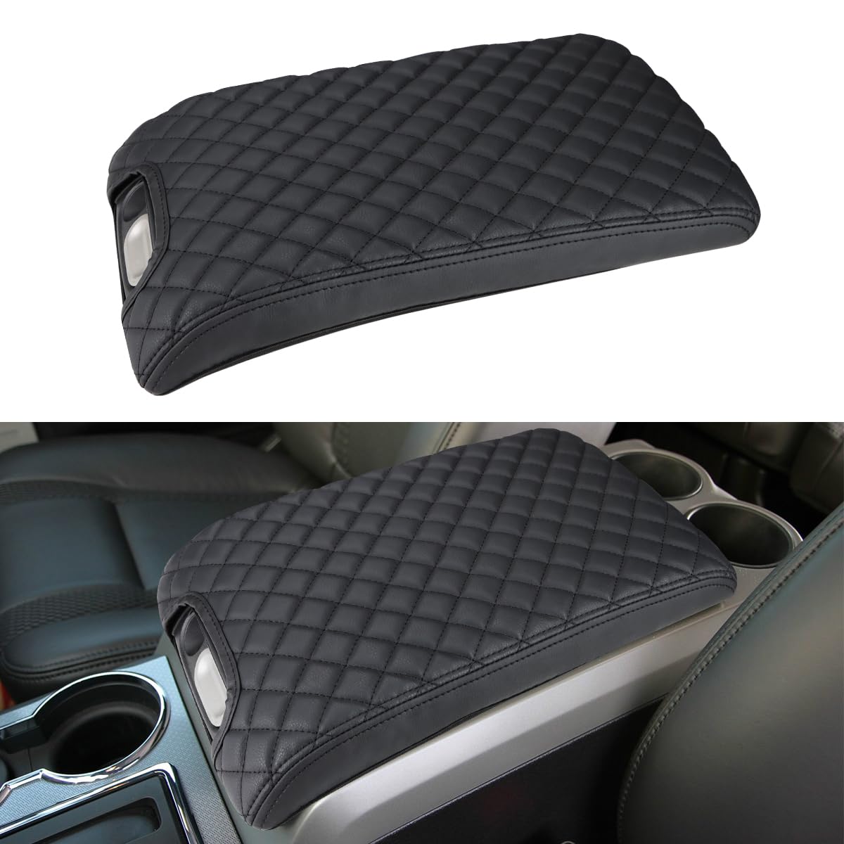INTGET Center Console Armrest Cover for Ford F150 Accessories 2009 2010 2011 2012 2013 2014 Car Middle Lid Seat Cover Protector (Black Pad, 2009-2014)
