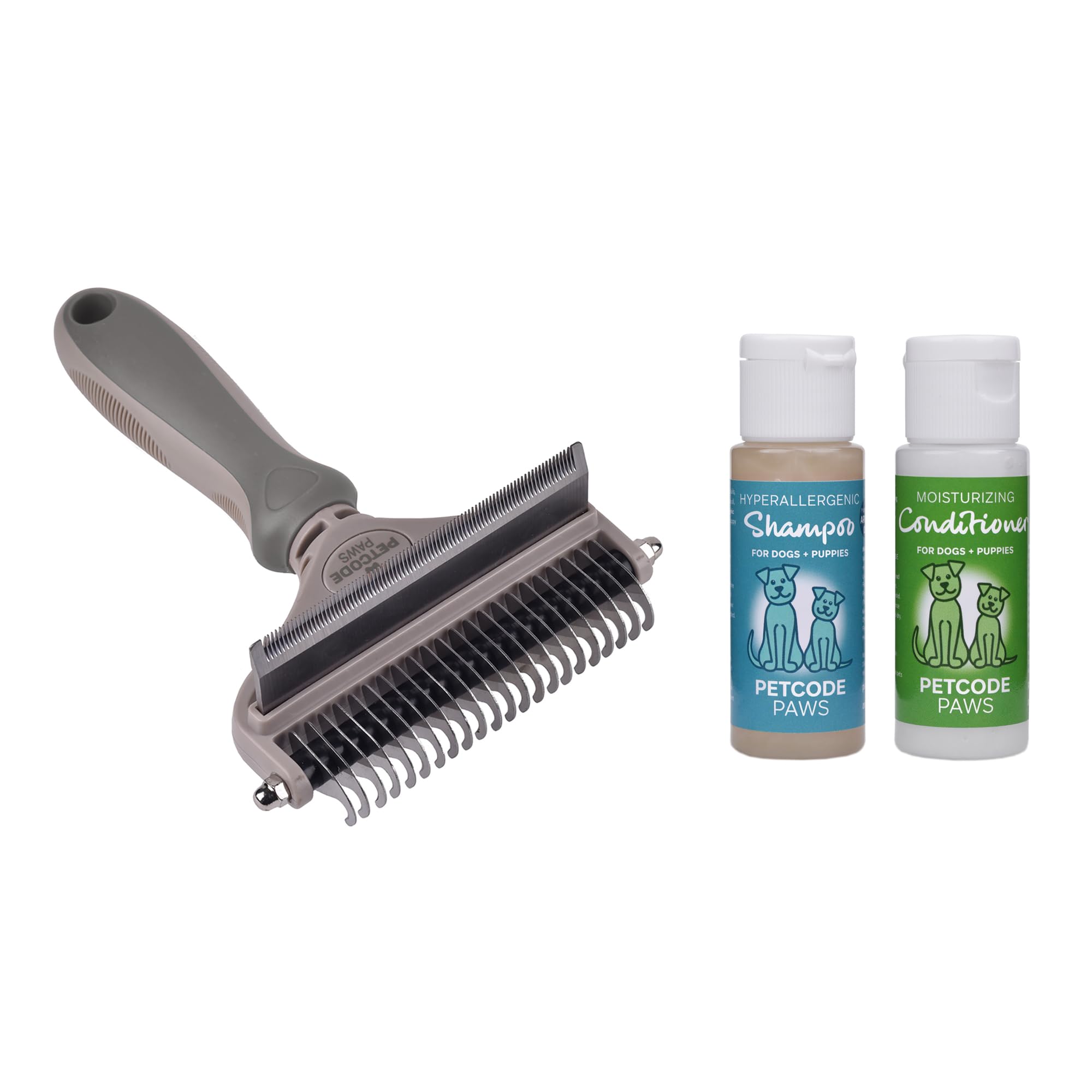 PETCODE PAWS Duo Dog Shampoo & Conditioner with Grooming Dog Brush - Luxury Care for Your Furry Friend - Improve Your Pet Beauty Routine with Shampoo & Conditioner for Natural Grooming - Dove/Large