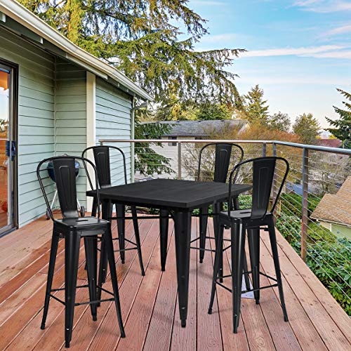 Costway Metal Bar Stools Set Of 4, With Removable Back, 30'' Bar Height Stools With Rubber Feet, Stylish And Modern Chairs, For Kitchen, Dining Rooms, And Side Bar (Black-Update, 30'') #TOP3