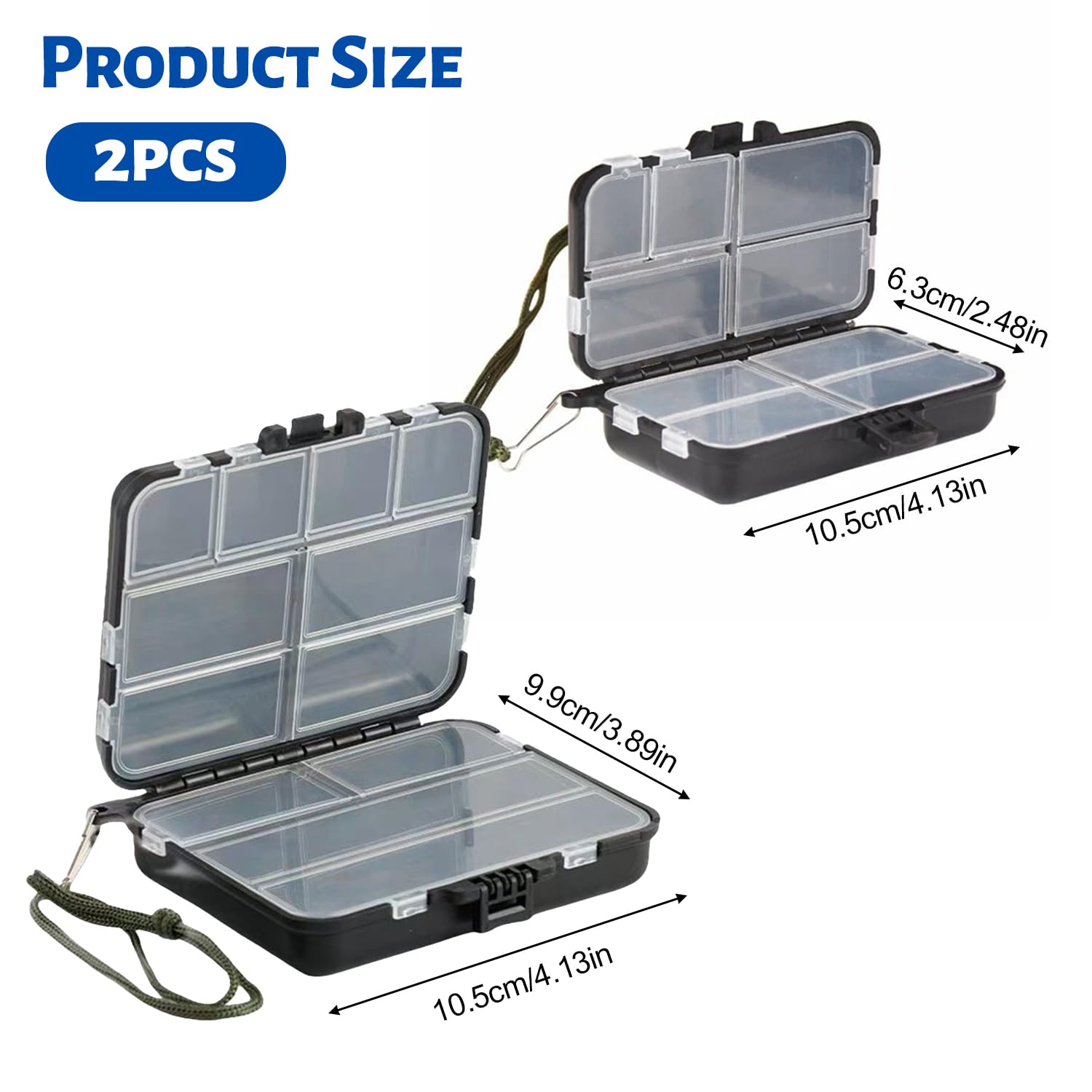 2 cajas de señuelo, doble almacenamiento, impermeable y duradera, caja de almacenamiento para accesorios de pesca, almacenamiento flexible, apto para almacenamiento de accesorios de pesca (Negro)