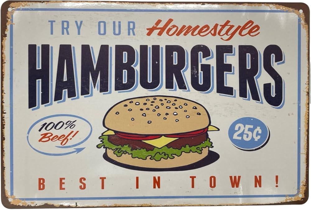 Poster en métal burgers maison pour déco cuisine et bistrot chaleureux