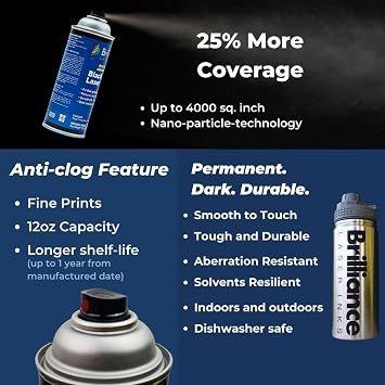 Brilliance Laser Inks 12 Oz Laser Marking Spray - Black, Permanent High Contrast Metal Marker Aerosol for Fiber, YAG, Diode, and CO2 Laser Engraver Machine, BLI101