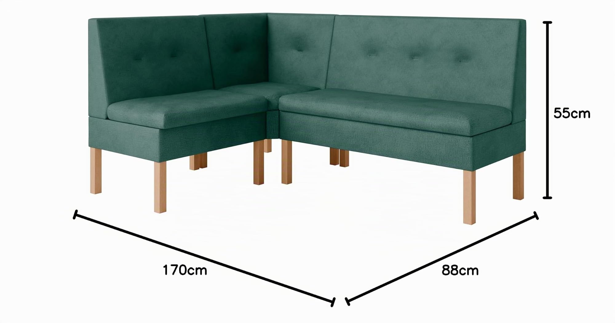 Eckbank fur Essizmmer - Eckbank Küche mit Aufbewahrungsbehälter - Modern Sitzecke Küche - Stoff Velours - gepolsterte Rückenlehne - Grün - Monolith 37-130x170 cm