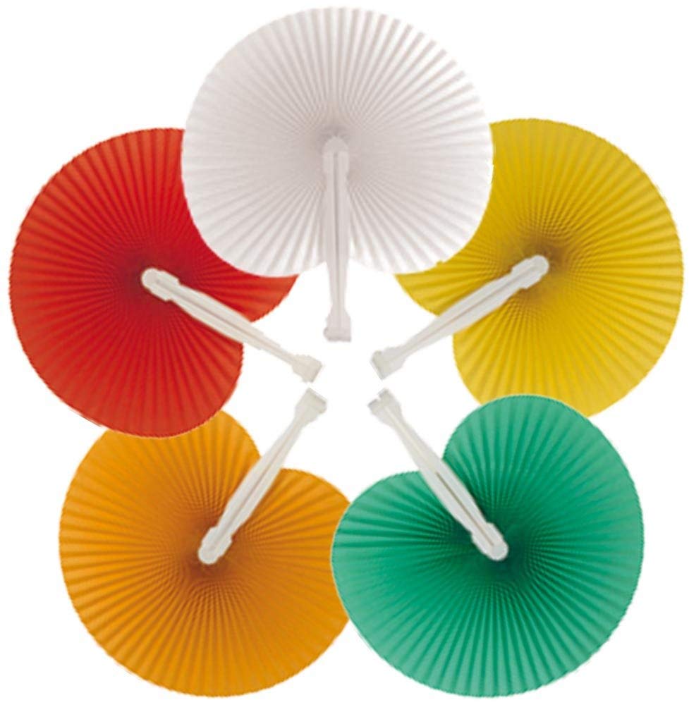 50 ventagli ARCOBALENO 10 bianchi - 10 rossi - 10 verde -10 gialli- 10 arancioni (24cm -26 cm) ventaglio da borsetta matrimonio segnaposto bomboniera