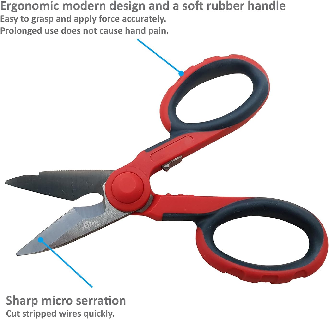 5 1/2" Electricians Scissors, Stainless Steel Sharp Blades and Soft Rubber Grip, Professional Electrician Shears for cutting Solid Copper Wire, Insulated cable, Thick Rope & More. Crimp Wire - Image 3