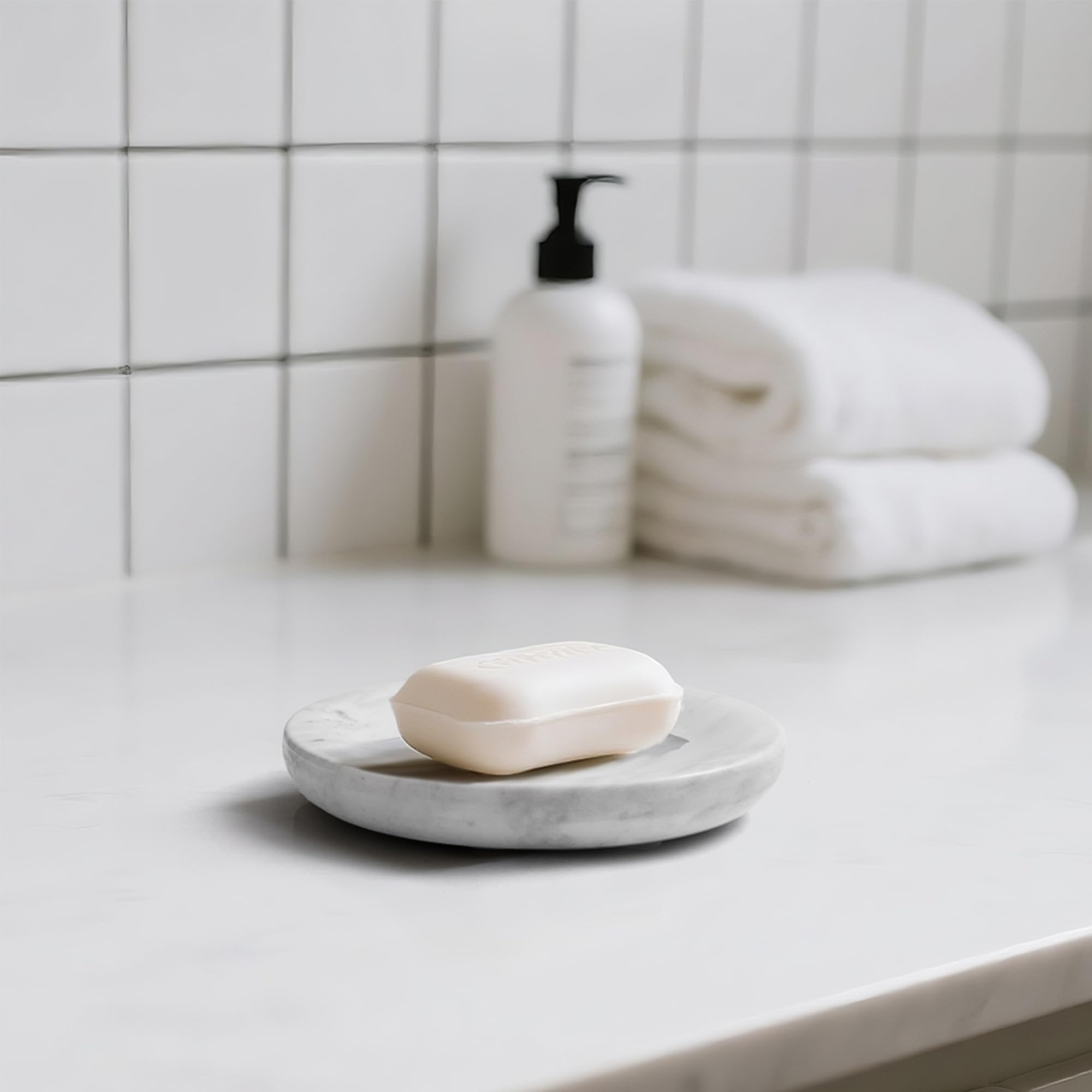 Mydelniczka z marmuru, owalna mydelniczka, odporna na zarysowania mydelniczka, nadaje się do kuchni, łazienki, prysznica, podstawki na mydło, umywalki, WhiteMarbleSoapDish(DL008) (okrągła)