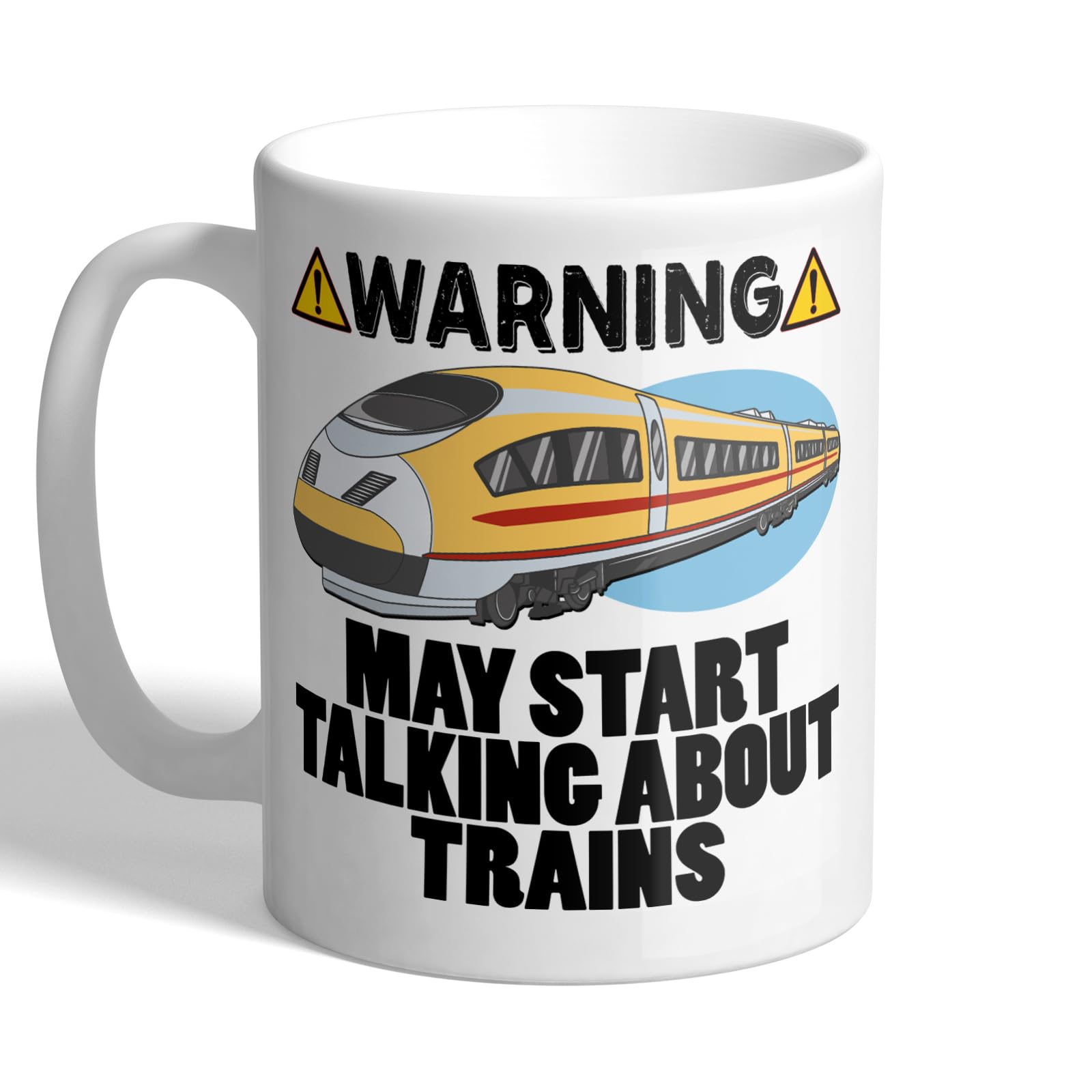 I Love Mugs - Warning - May Start Talking About Trains - Trainspotting Mug, Ceramic, 11fl.oz.