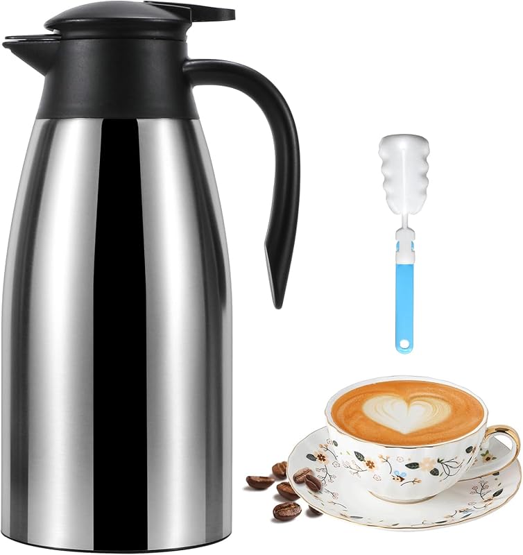 Jarra térmica de café de 70 oz para mantener caliente, jarra actualizada para líquido caliente, Airpot de acero inoxidable termo urna dispensador de bebidas olla térmica al vacío para café, agua caliente, mantener caliente 12 horas (plateado)