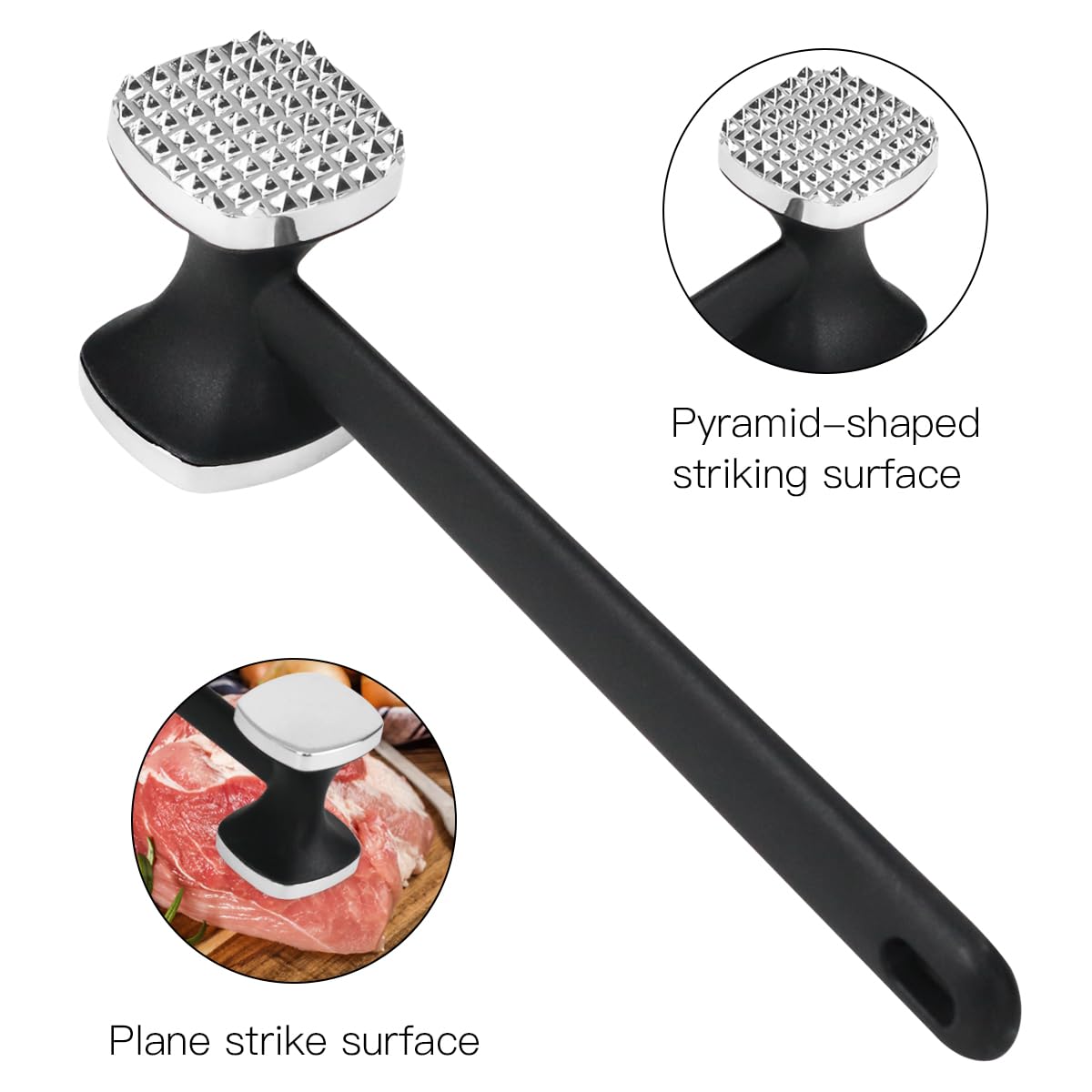 Attendrisseur De Viande, Double Face En Alliage De Zinc, Poignée Ergonomique En Caoutchouc, Design équilibré, Maillet à Viande Pour Steak, Poulet, Poisson