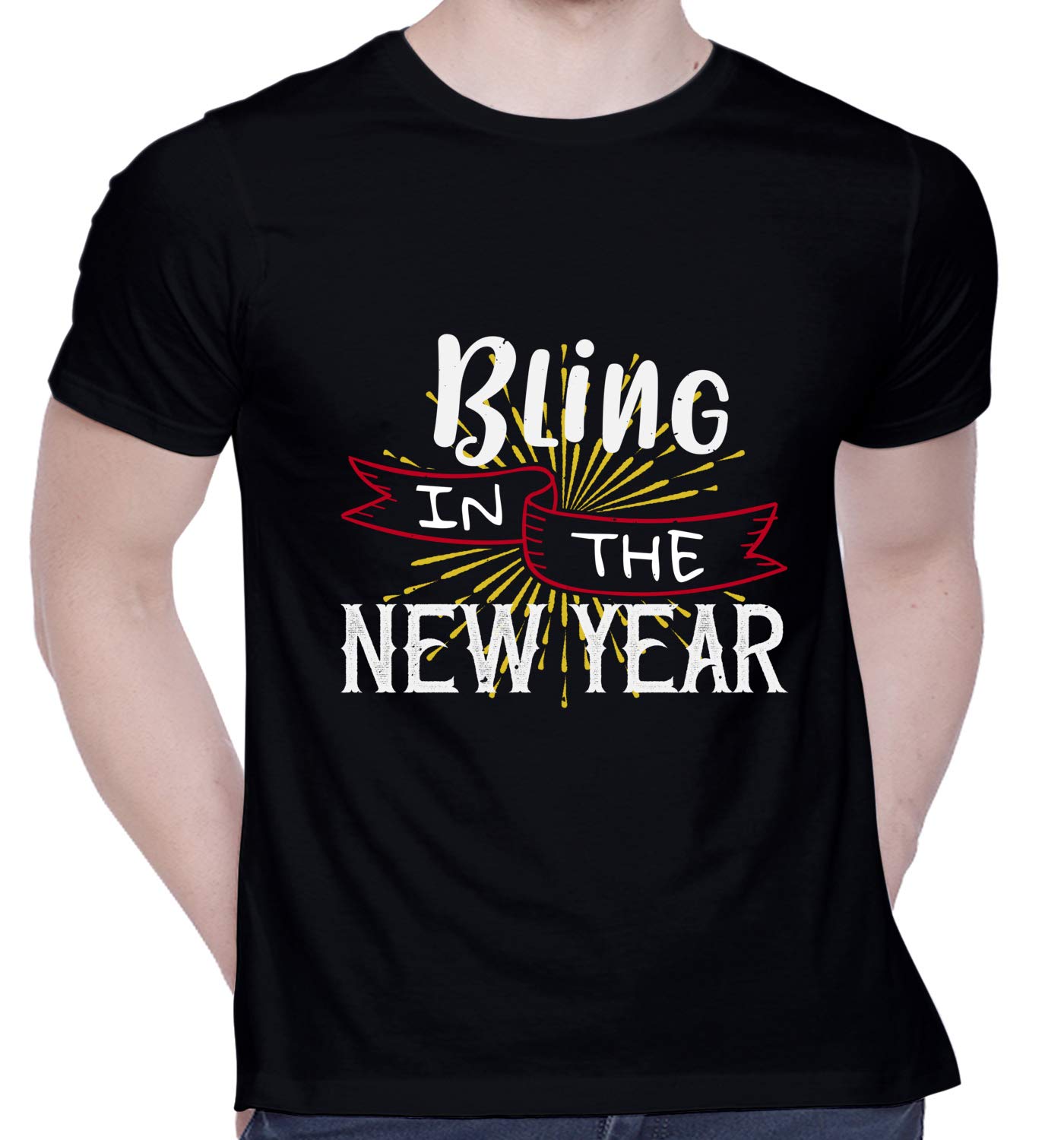 CreativiTGraphic Printed T-Shirt for Unisex Bling in The New Year Tshirt | Casual Half Sleeve Round Neck T-Shirt | 100% Cotton | D00443-1255