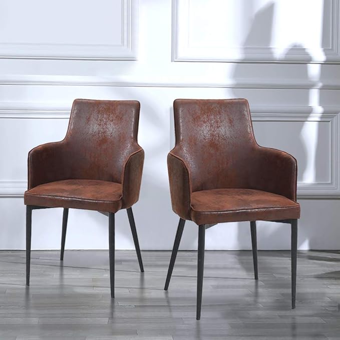 CLIPOP Dining Chairs Set of 2 Brown Faux Leather Upholstered Kitchen