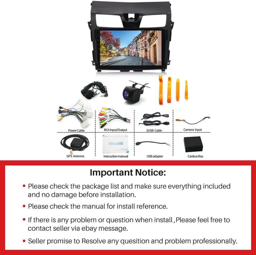 ikasus Android 13 Car Stereo Radio Player for 2013-2018 Nissan Altima 10 inch Touch Screen Car Audio Receiver with GPS Navigation Bluetooth Supports RDS/FM Radio HD Backup Camera+Microphone, 2+32G