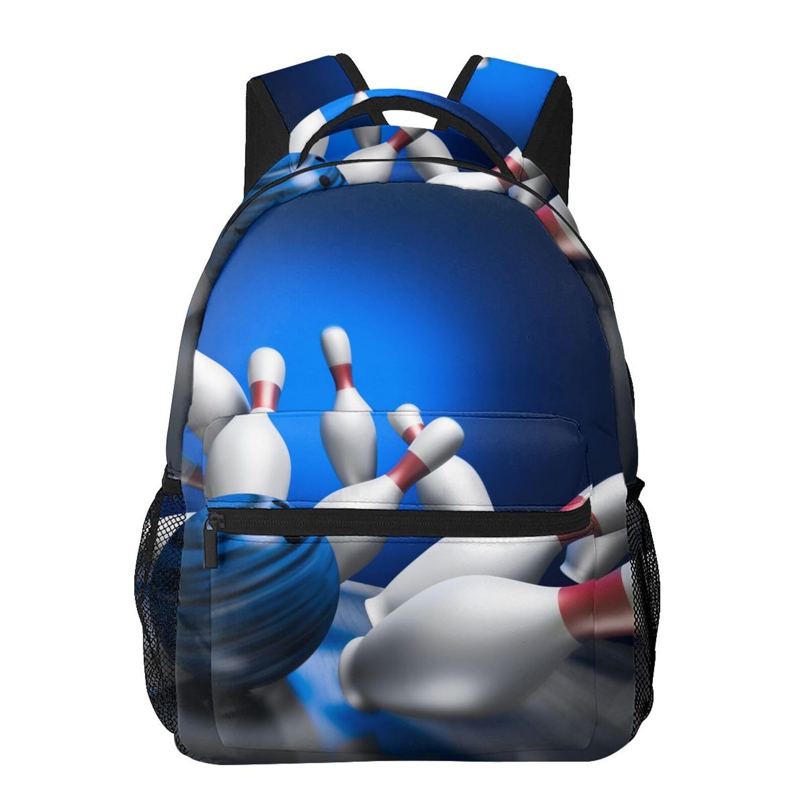 HKHEHOP Fun Blue Bowling Backpack For School Laptop Bags Bookbag Big Casual Daypack For Student Girls Boys Kids Teens Travel Sports Work