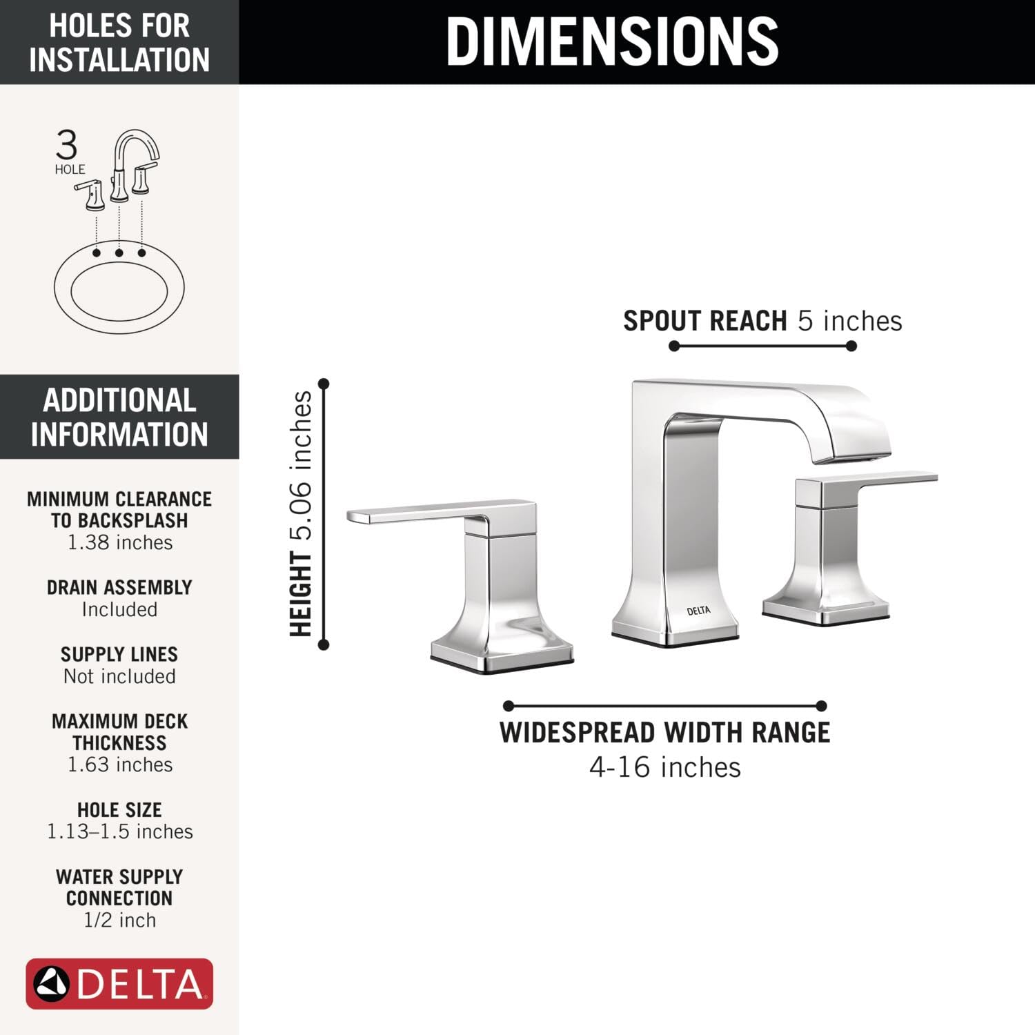 Delta Faucet Velum Curved Spout Widespread Bathroom Faucet 3 Hole, Chrome Bathroom Sink Faucet, 2 Handle Bathroom Faucet - Image 3