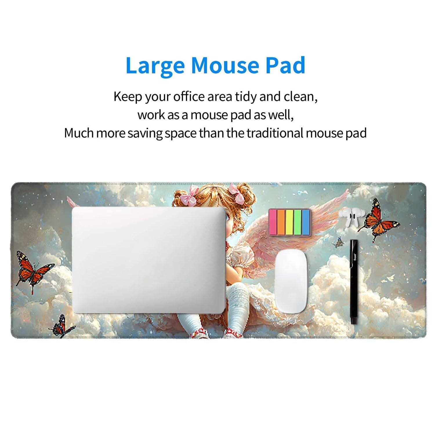 Tappetino per Mouse XXL 1400 x 600 mm Tappetino Mouse Gaming Grande, Mousepad con Base in Gomma Antiscivolo, Tappeto per Tavolo da Gaming per Mouse e Tastiera, Accessori PC (angelo ragazza) u-773