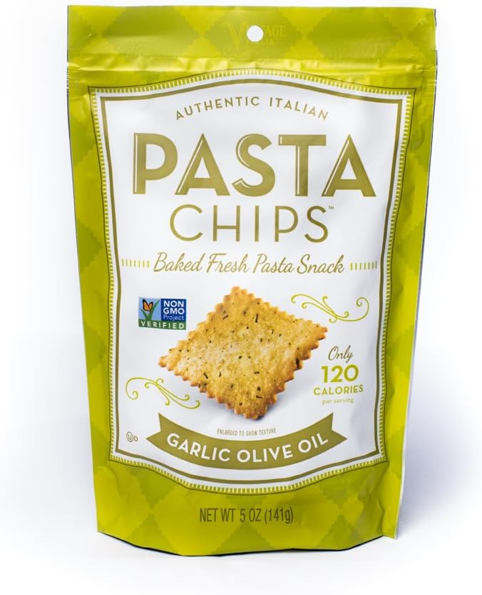 Garlic Olive Oil Pasta Chips, Vegan Non-GMO Healthy Snack, 5 Ounce
