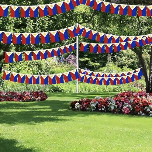Image of AhfuLife 30 Pcs Philippines String Flags for Independence Day Decorations, Small Filipino Flag Bunting Banner - Double Sided for National Day Christmas Party Decorations (5.5x8.3 Inch-33 Ft)