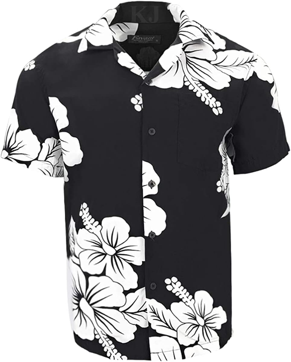 Favant Tropical Luau Beach Hibiscus Floral Print Men’s Hawaiian Aloha Shirt