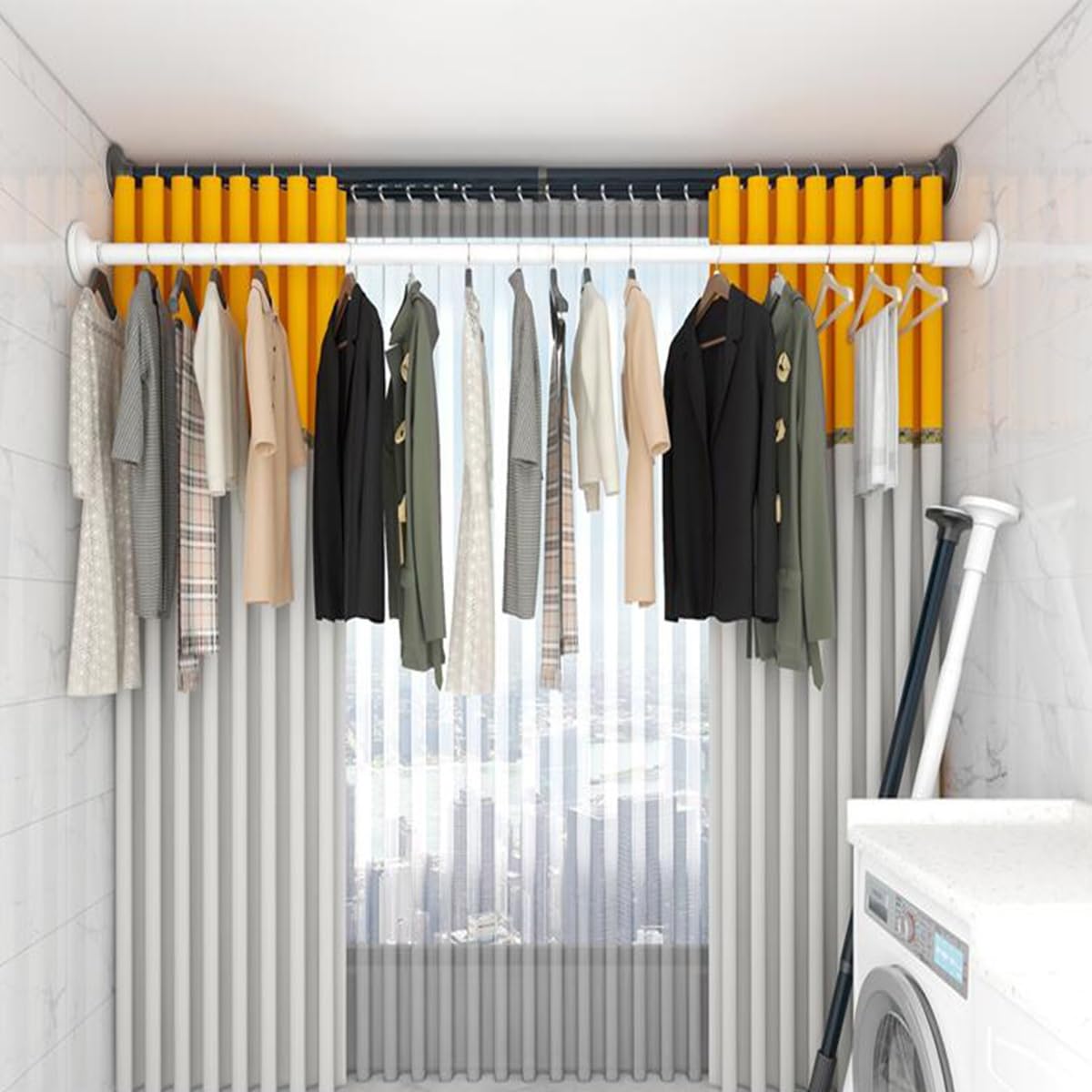 55-418cm Tringles à rideaux extensibles sans perçage en acier inoxydable,Tringle à Rideau de Douche Extensible,Tringle à tension ajustable pour rideaux,Pour chambre à coucher,Armoire,Portes Fenêtres.