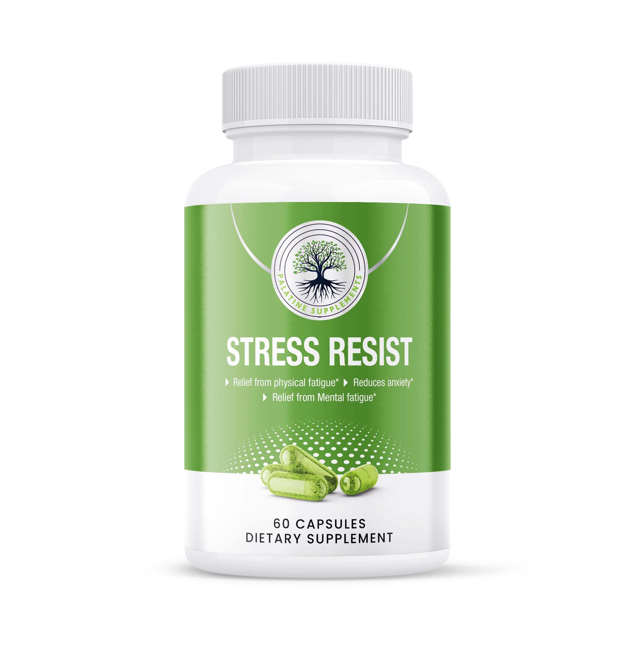 PALATINE Supplements Stress Resist Supplement - Natural Stress Relief - Calm Your Mind and Find Inner Balance - Non-GMO, Gluten Free Anti-Stress Dietary Supplement - 60 Capsules