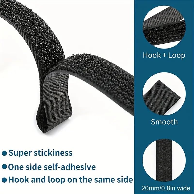 FYCAN 5m Vellcroo Strap with 25 Buckles,Freely Cut to Size, Vellcroo Cable Ties, resealable Vellcroo Straps, 2 cm Wide Cable Vellcroo Ties for Cables, Wires, Hoses Hook and Loop Straps -Black