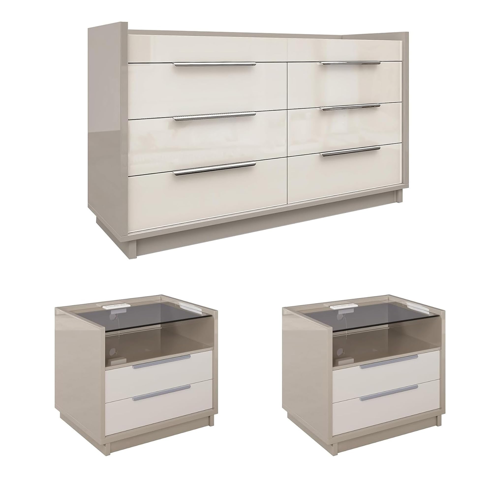 AMERLIFE High Gloss Dresser Set with LED Light