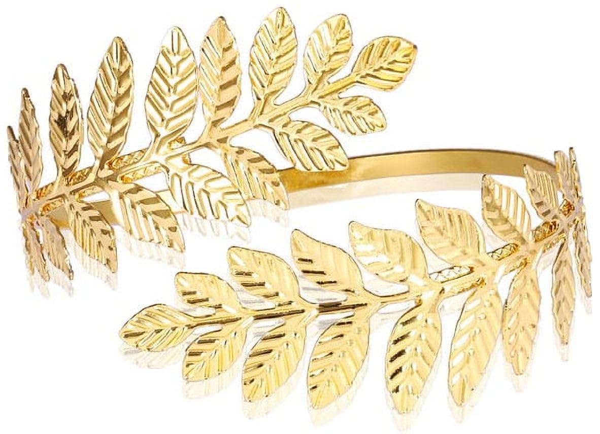 gold plated leaf arm cuff bracelet for women | adjustable laurel leaf upper arm bangle | greek goddess armlet | lightweight fashion jewelry | party, wedding-image-28